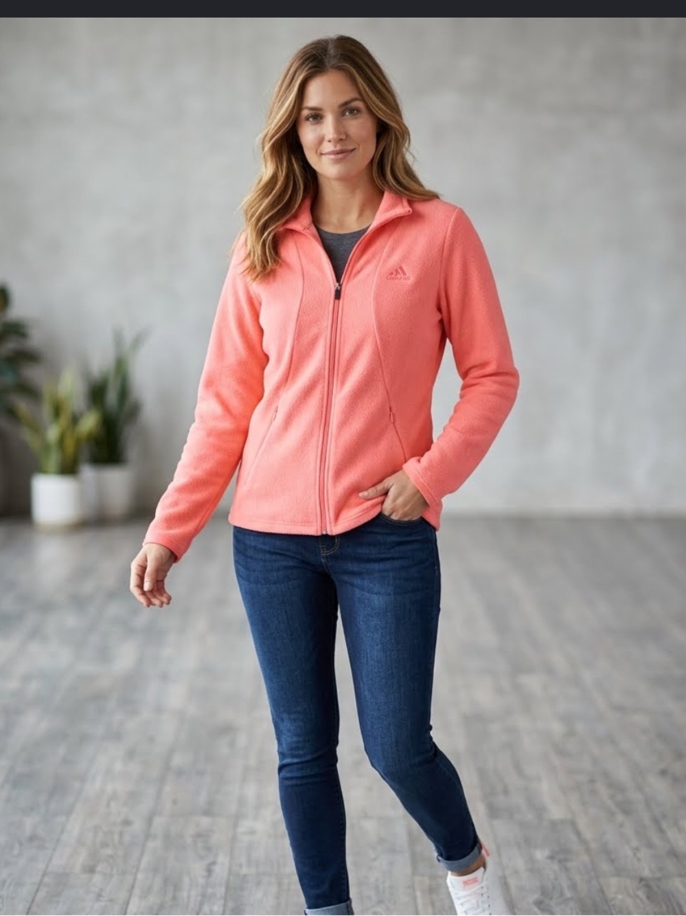 Adidas Pink Coral Full-Zip Fleece Jacket